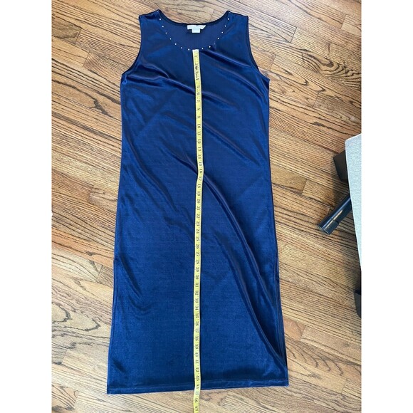 Vintage 1990s Miss & Mrs Blue Crushed Velvet Midi Rhinestone Slit Large Dress - Picture 10 of 12